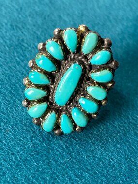 Turquoise Sterling Zuni Petit Point Needlepoint Turquoise ring L Waatsa 5